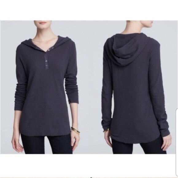 Standard James Perse Womens Charcoal Gray Waffle Knit Hoodie Top Size 3 - Picture 1 of 10